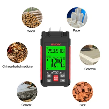 GVDA GD153 Ntoo Moisture Meter, Yooj Yim Nyeem Nrog Loj LCD Screen, Qhov Ntoo...
